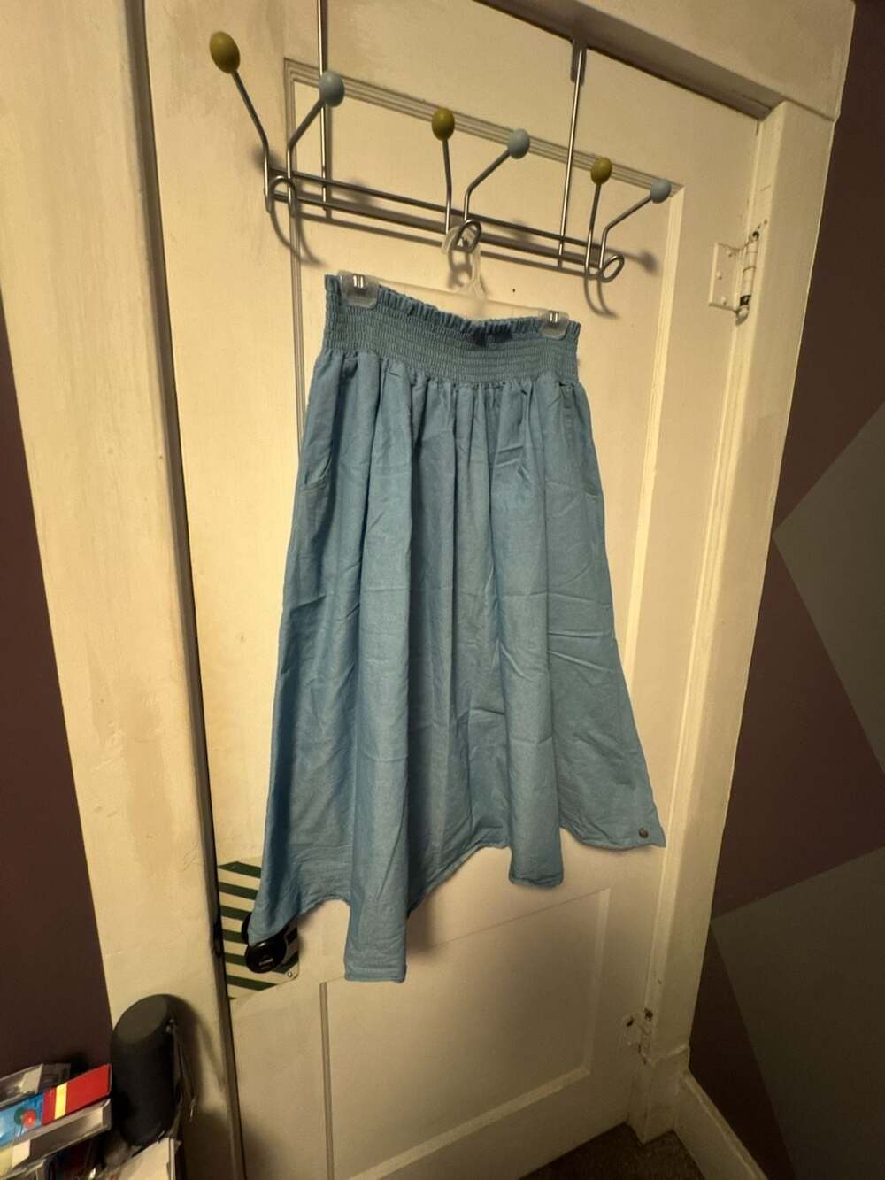 “Real Thing” Chambray Crowned Free Smocked Waist Midi Skirt Size L/XL